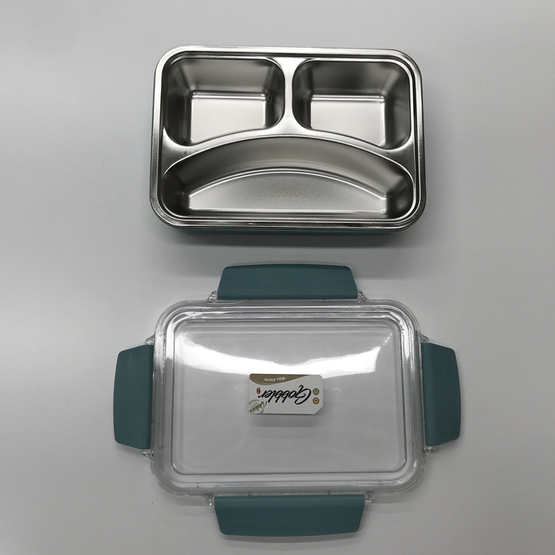 多色不锈钢分隔饭盒 密封透明盖便当盒 上班族学生便携餐盒详情6