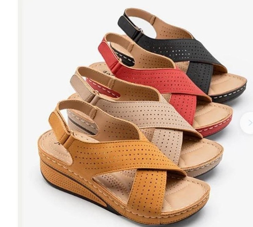 2021 new Amazon European and American export large size slope follow-up stitching retro perforated breathable summer women's sandals full figure
