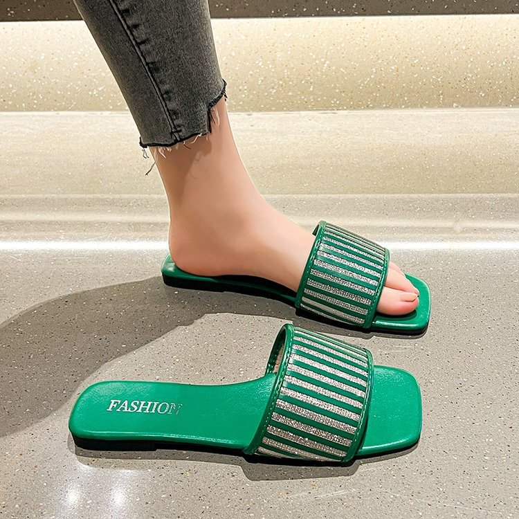 New Spring/Summer 2025 fashionable women's flip-flops with flat bottoms, trendy striped ins simple slippers for women Specification drawing