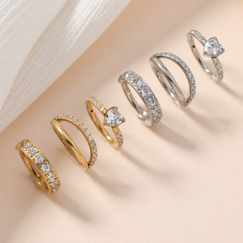 跨境专供耳圈2024新款6件多色镶嵌锆石时尚流行高级感气质耳饰