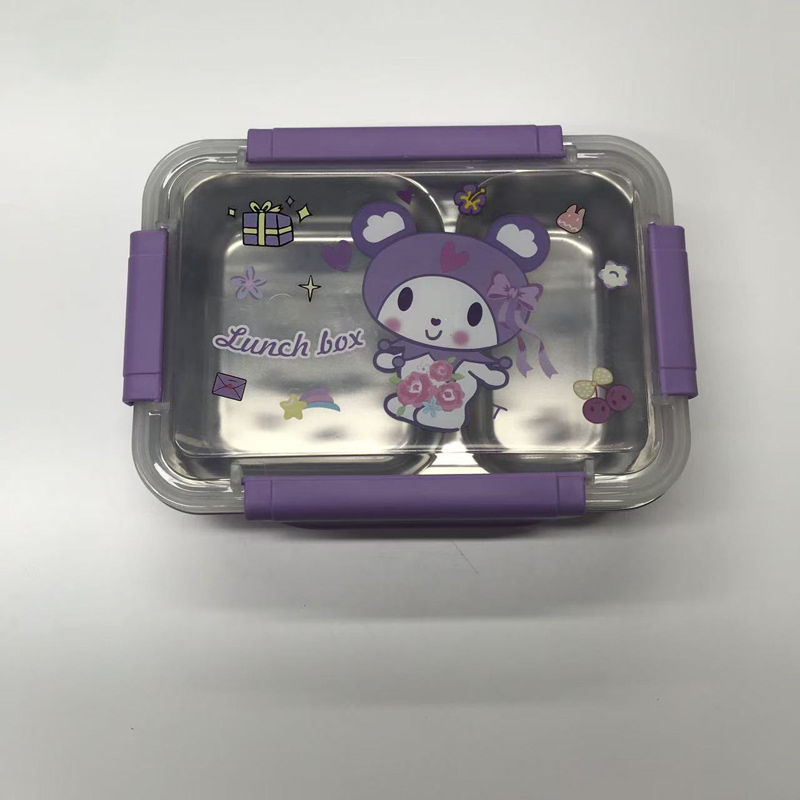 卡通多色不锈钢饭盒 双格密封便当盒 少女心学生便携餐盒详情3