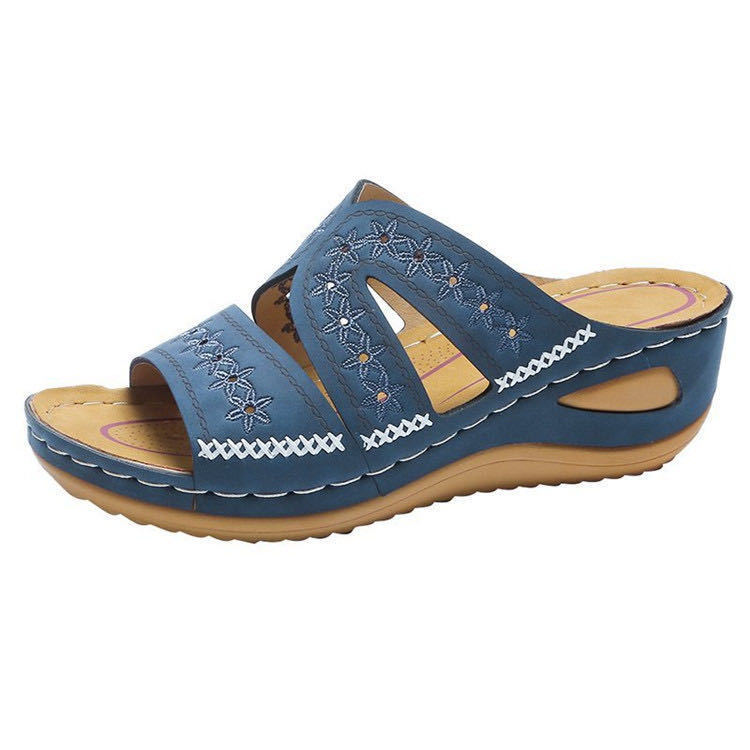 2021 new Amazon Europe site wedge heel thick-soled retro sandals for women, large-sized European and American export slippers for women details Picture