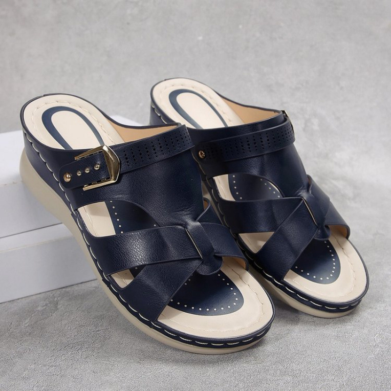 2025 New style European and American sandals for women with metal clasps and stitching, cross-border, thick-soled, large size, comfortable Specification drawing
