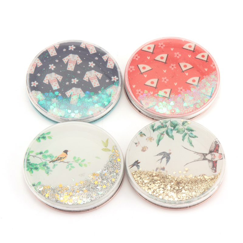 圆形流沙镜动物图案可随身携带定制图案随身镜化妆镜鸿鑫工艺化妆镜折叠镜对开镜双面小镜子