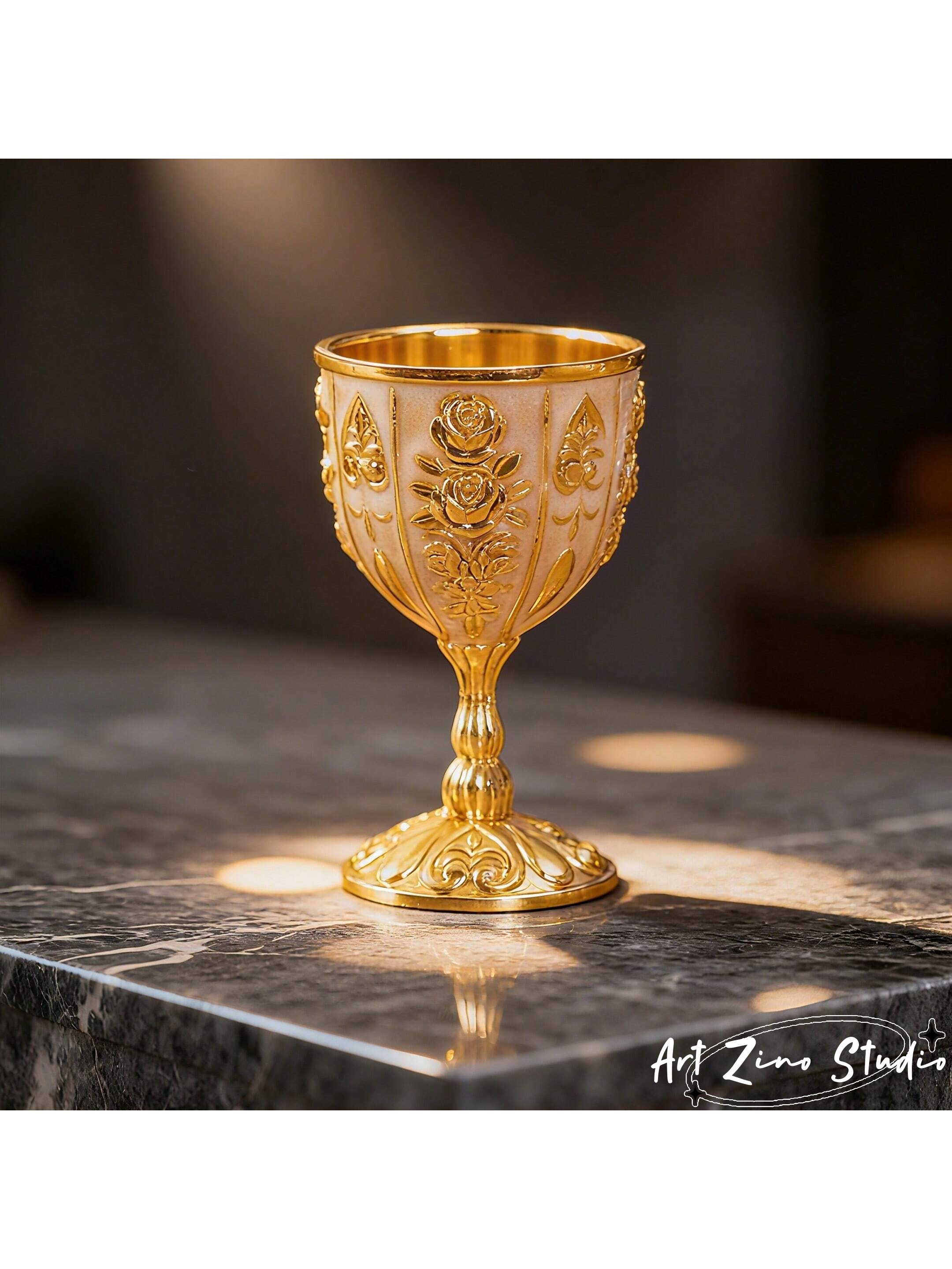 复古精致锌合金玫瑰花酒杯 欧式复古风立体玫瑰浮雕多配色高脚杯 细节满分手感厚重 可盛酒收藏 适用于复古派对、宫廷宴会、圣产品图