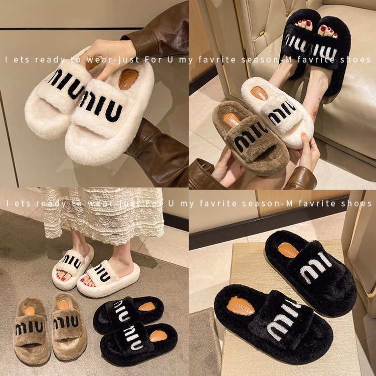 Keep it for yourself. It's thick and substantial! 5cm thick-soled cotton slippers for women to wear outside, making them look taller and slimmer. Winter warmth, one-line woolen slippers Specification drawing