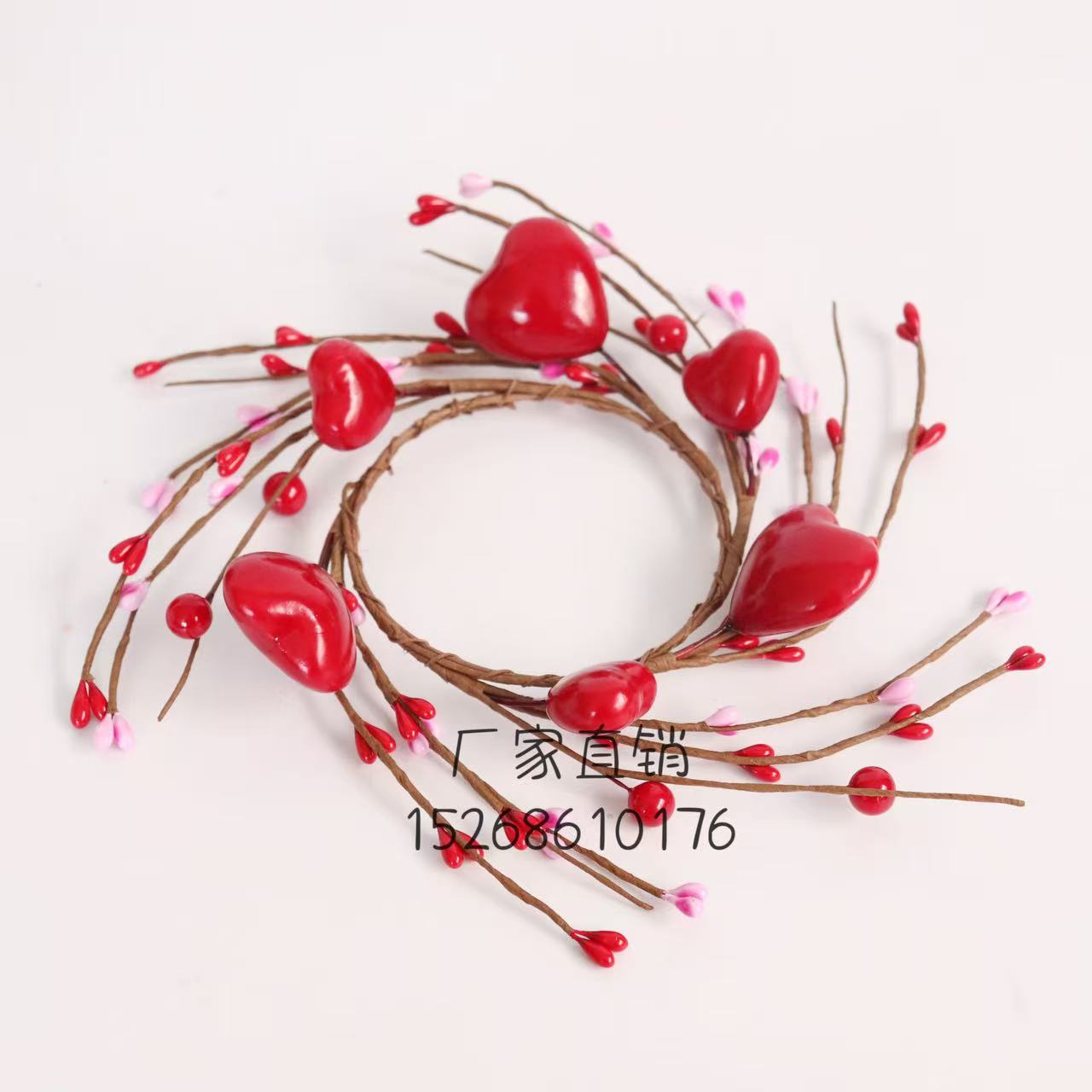 跨境热销情人节爱心花环蜡烛环烛台装饰品母亲节桃心浆果家居摆件