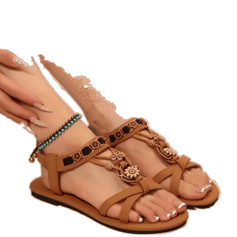 Women's European and American export fashion and versatile large size 2025 summer new round toe flat breathable casual women's sandals Item Picture