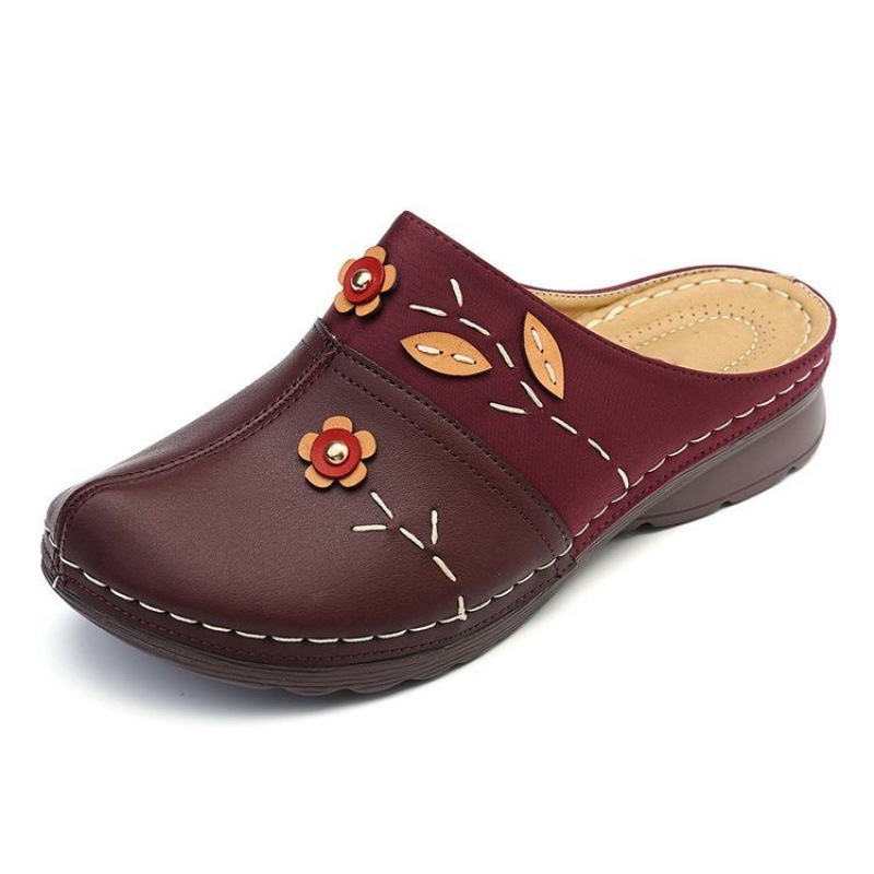 Cross-border 2024 Summer New style Baotou flip-flops, ethnic-style soft cake soles, flower handcrafted thick-soled retro women's sandals details Picture