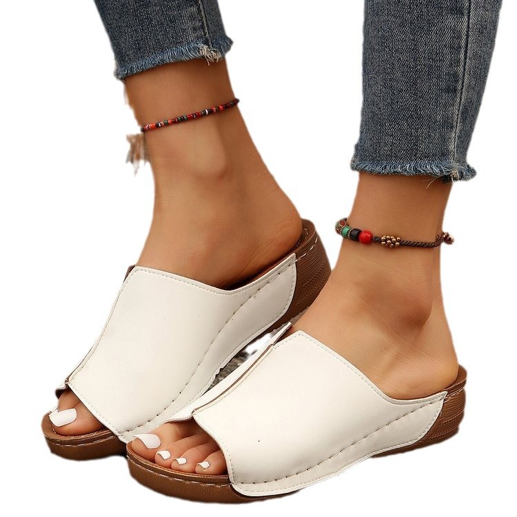Cross-border European and American foreign trade 2025 Spring/Summer new cool drag women's shoes: Comfortable wedge heel thick-soled simple and casual outdoor slippers Item Picture