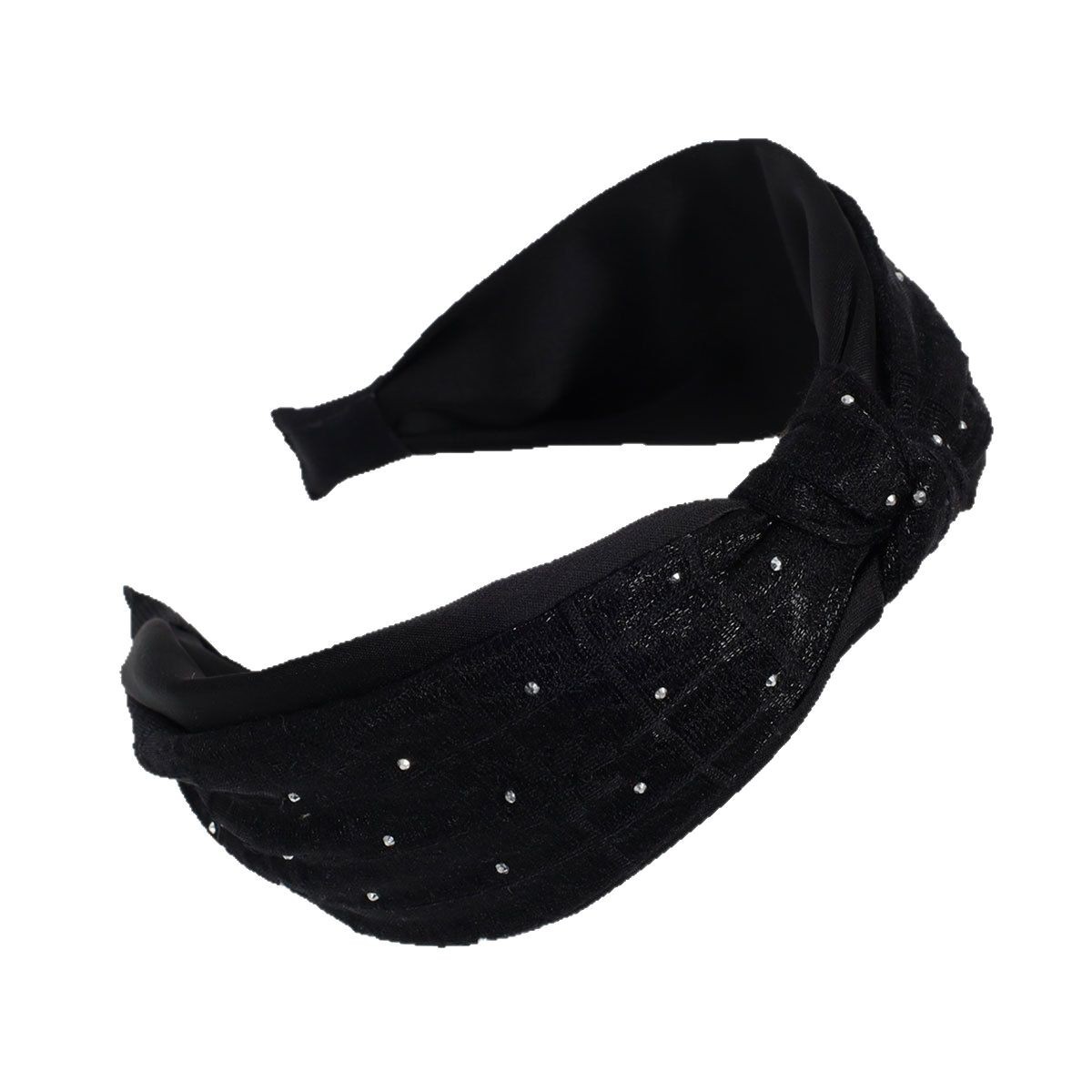 New fashionable and simple solid-color floral fabric knotted wide-edge headband satin high-end rhinestone headband hair accessory detail image 2