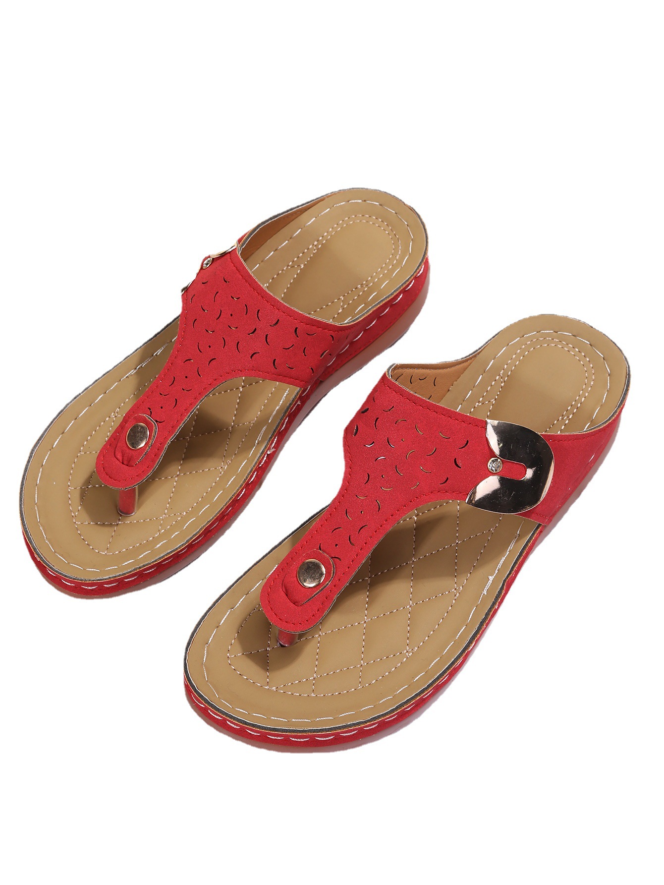Foreign trade large size women's 2022 Spring/Summer new style European and American fashionable wedge heel retro flip-flops beach slippers for women Item Picture