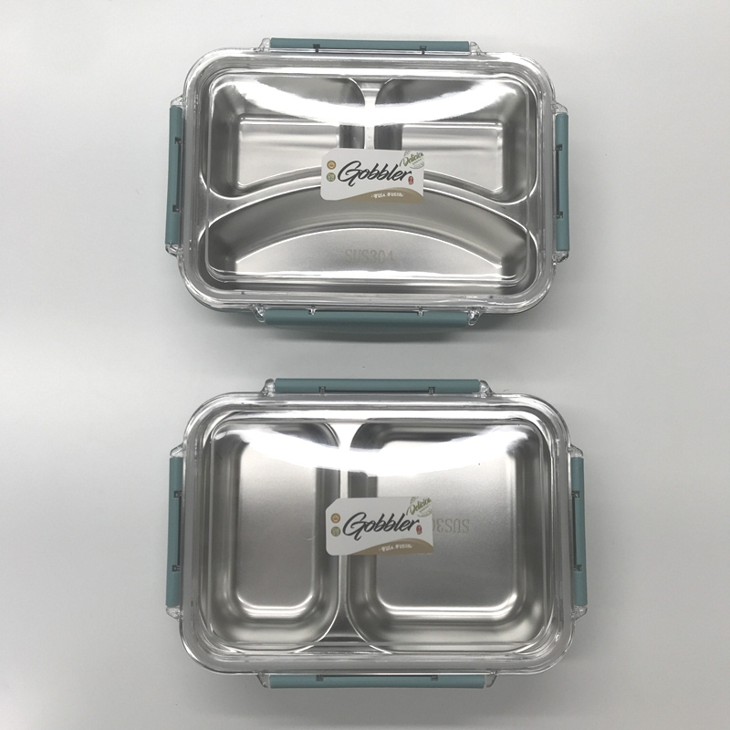 多色不锈钢分隔饭盒 密封透明盖便当盒 上班族学生便携餐盒详情4