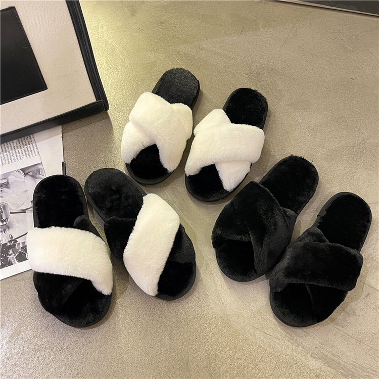 New warm plush cotton slippers with a fashionable and high-end feel for women. Anti-slip home plush cotton slippers for women in autumn and winter Specification drawing