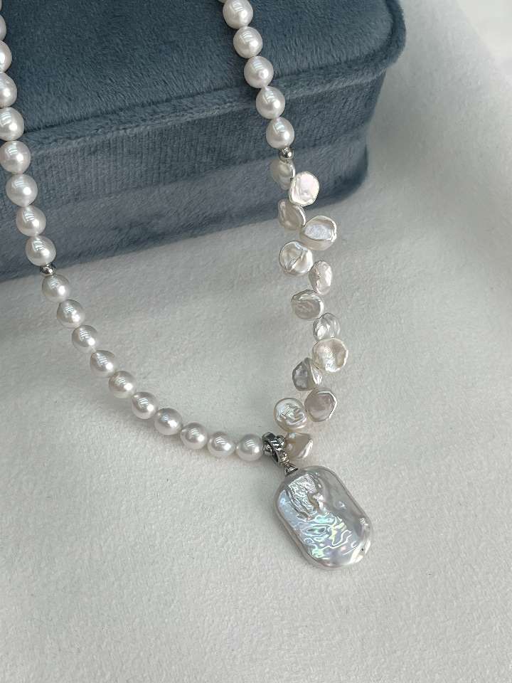 6mm natural pearl petal Baroque necklace S925 with silver buckle, designed by Harper's Bazaar Specification image