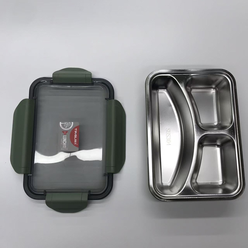 三格不锈钢分隔饭盒 多色密封便当盒 上班族简约便携带盖餐盒详情3