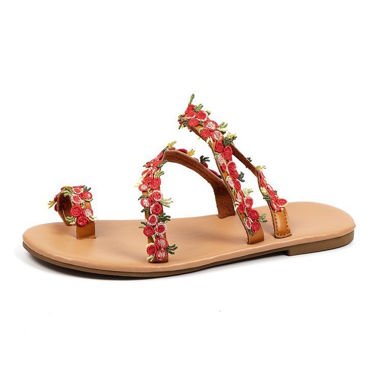 2023 Summer new style European and American woven floral women's flat women's sandals, size 43, export women's shoes in stock Item Picture