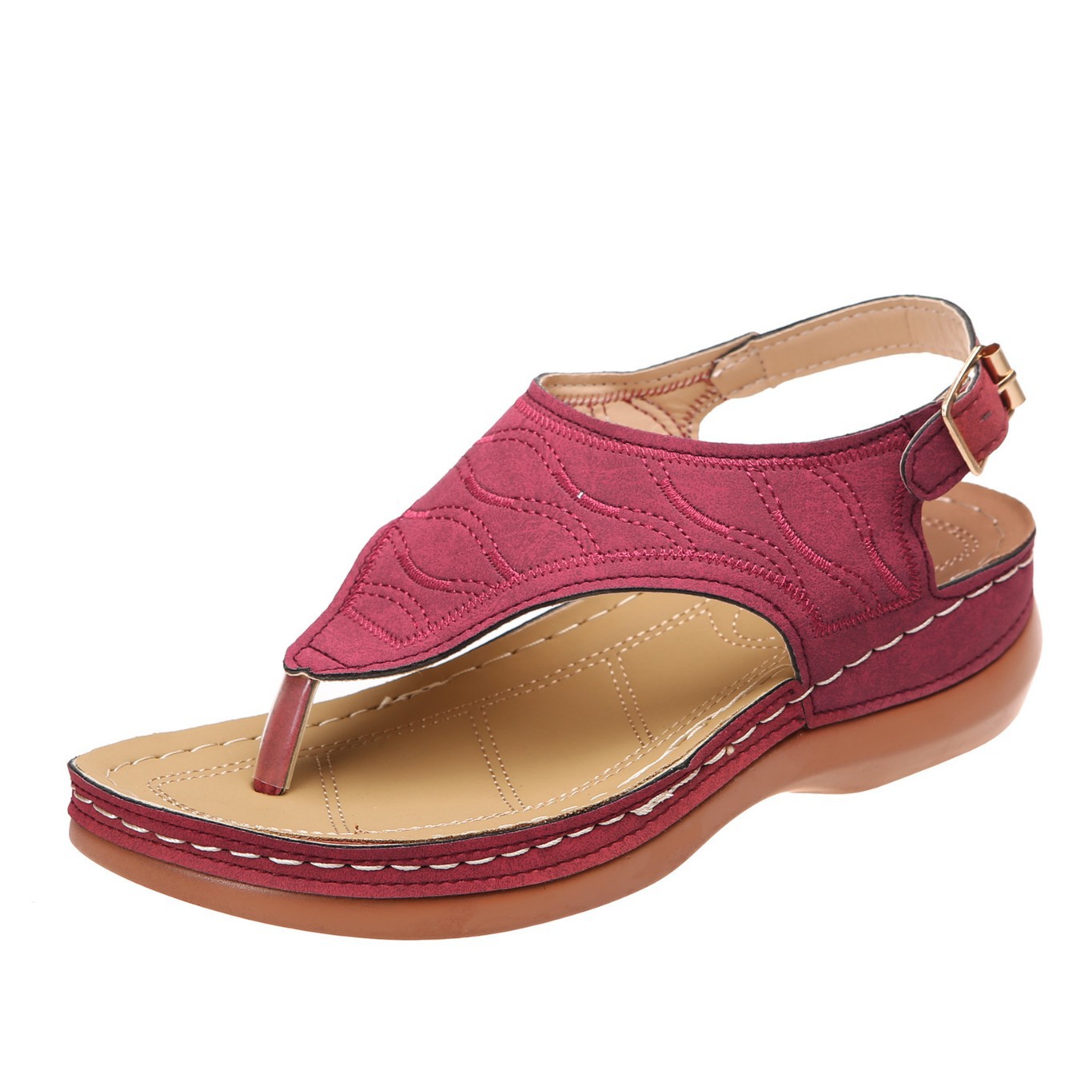 Big Size Foreign Trade 2022 Summer New Herringbone Roman-style open-toe one-line buckle toe-clamping casual Women's Sandals 43 Item Picture
