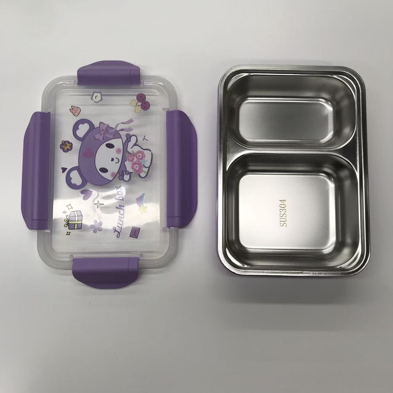 卡通多色不锈钢饭盒 双格密封便当盒 少女心学生便携餐盒详情4
