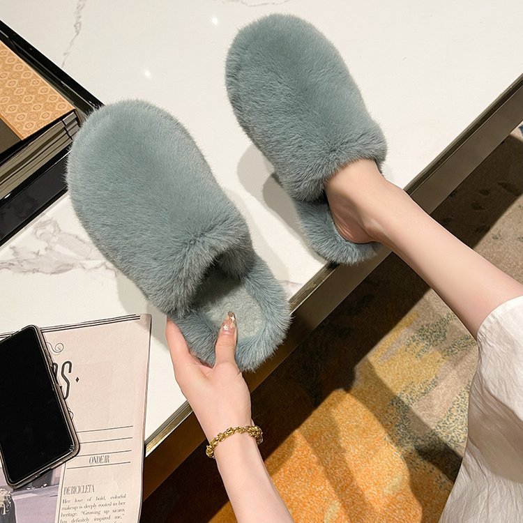 New Korean style simple and fashionable soft-soled comfortable and lazy woolen slippers for women in autumn and winter 2025 Specification drawing