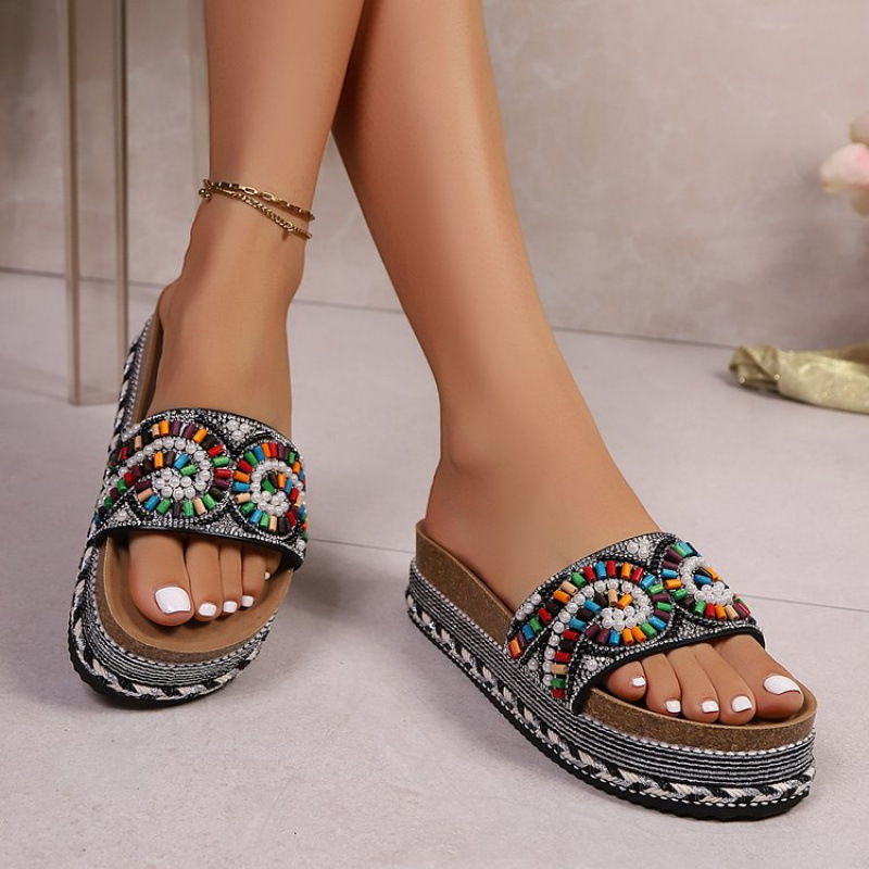 Flat rubber mid-heel (3-5cm) slippers made of synthetic leather Specification drawing