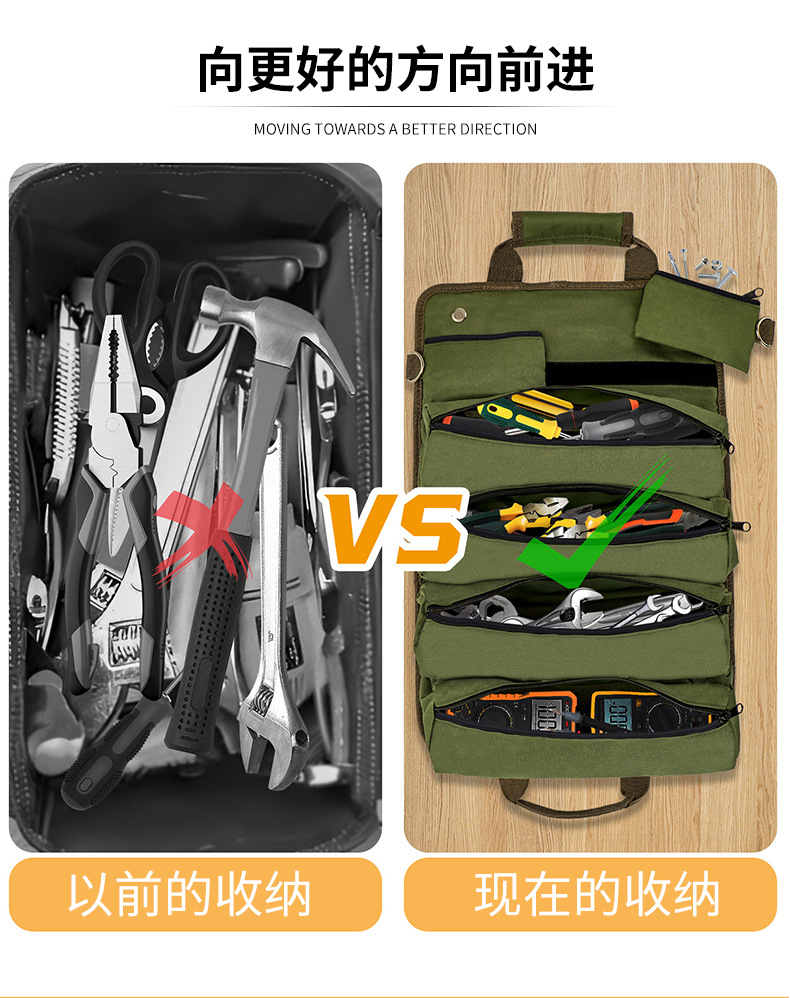 厂家直销肩带款销跨境五金工具收纳袋 卷式 汽车悬挂收纳袋车载详情3