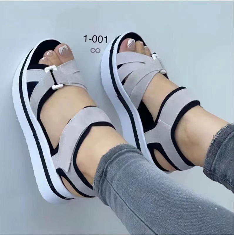 2024 New export European and American large-sized thick-soled sandals for women, cross-border supply, flat Velcro women's beach sandals Specification drawing