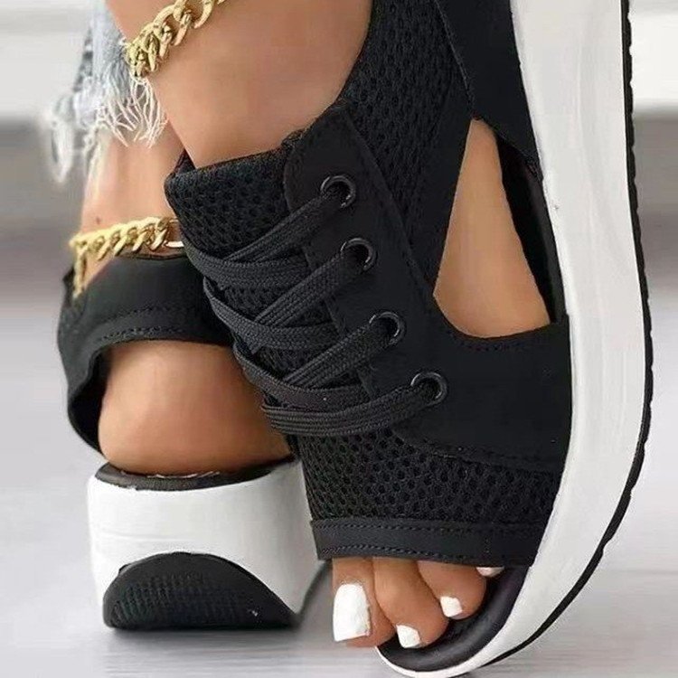 2023 Cross-border plus-size summer new fish-mouth woven casual sports sandals, European and American lace-up women's beach shoes for export Application Scenario