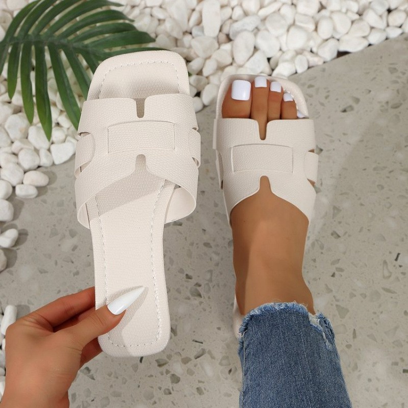 Fashionable foreign trade cross-border large-size women's summer outdoor wear one-piece beach soft-soled square-toed flat sandals details Picture