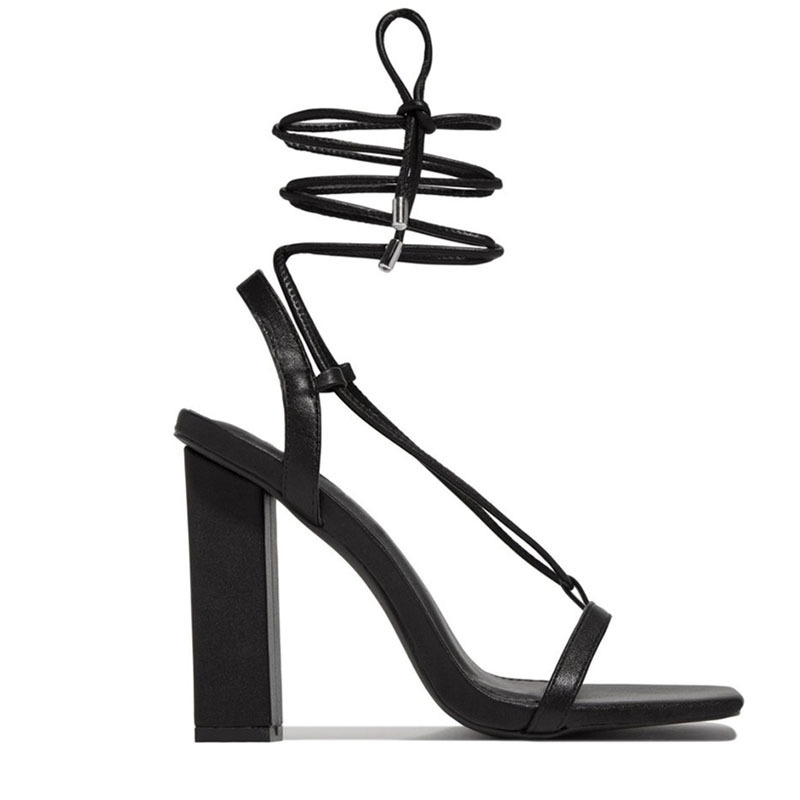 2022 Foreign Trade Square Toe high heel lace-up sandals Coarse Heel Square Toe women high heel sandals Item Picture