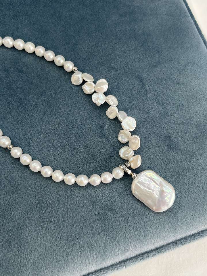 6mm natural pearl petal Baroque necklace S925 with silver buckle, designed by Harper's Bazaar Application Scenario