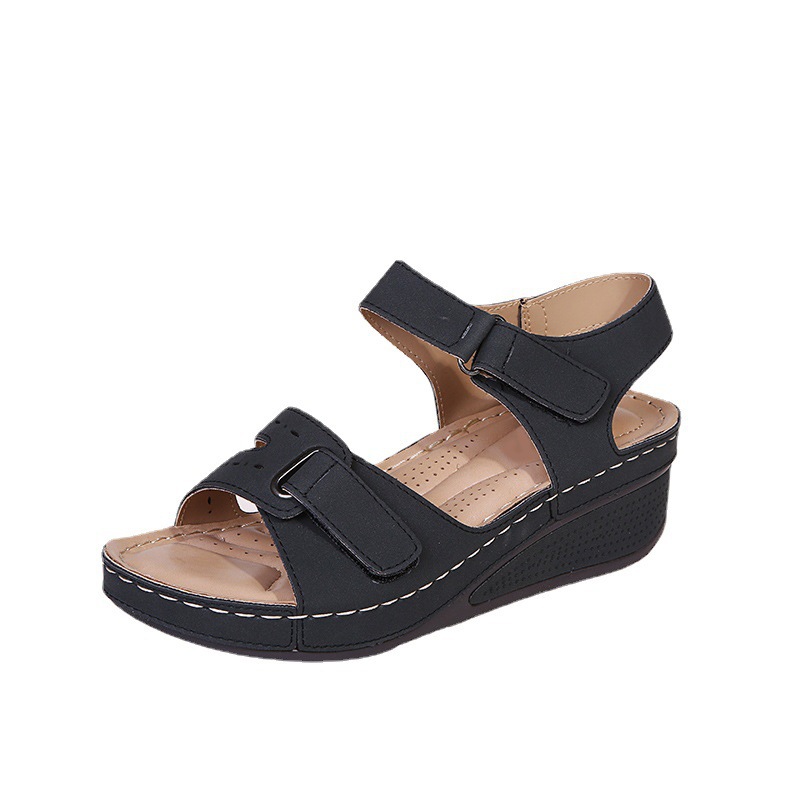 New 2024 large-sized casual fish-mouth sandals, Amazon Roman-style sandals for women to wear with Velcro and lace Item Picture
