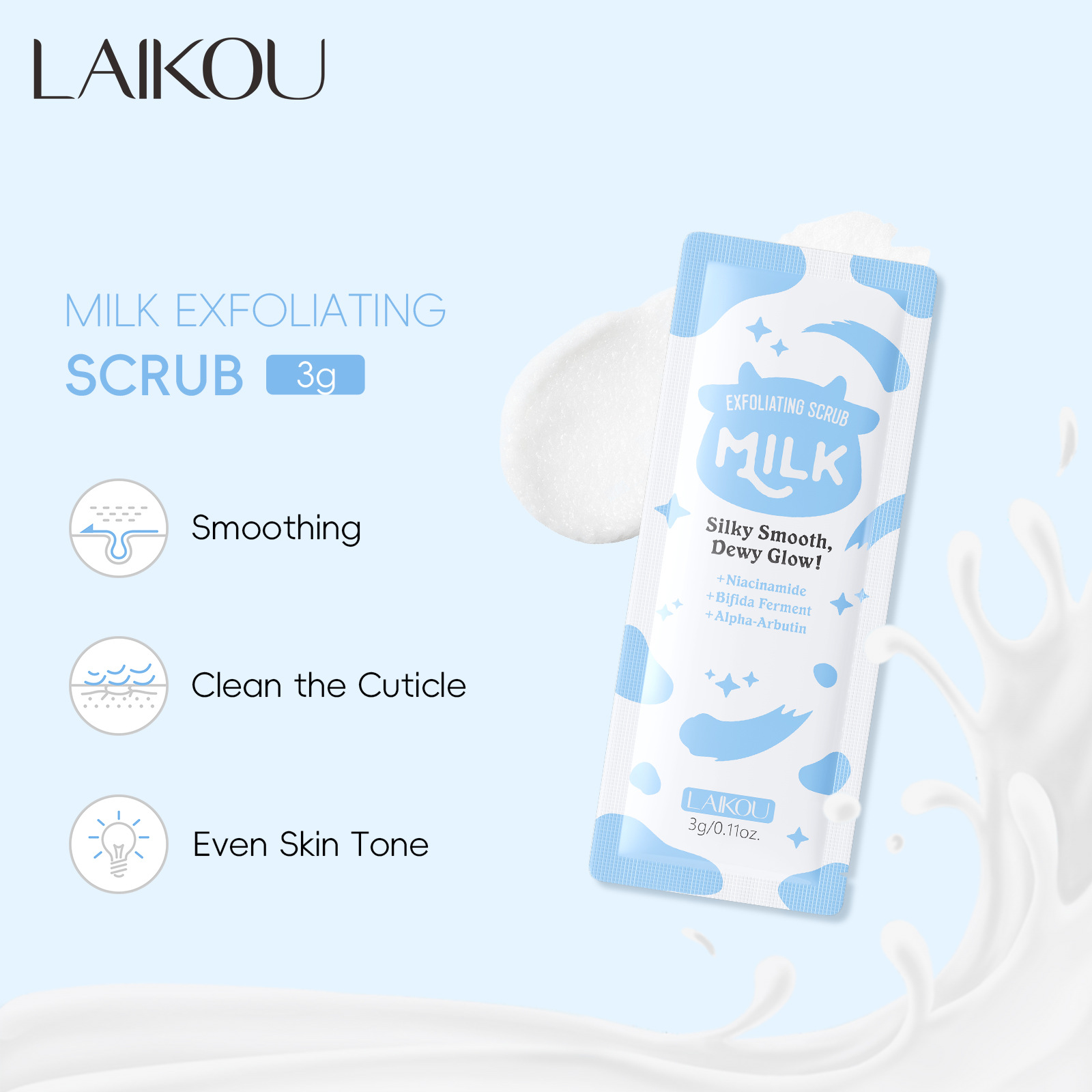 The new cross-border product LAIKOU milk Scrub 3g cleanses pores and moisturizes. Wholesale for export scrub on Amazon full figure