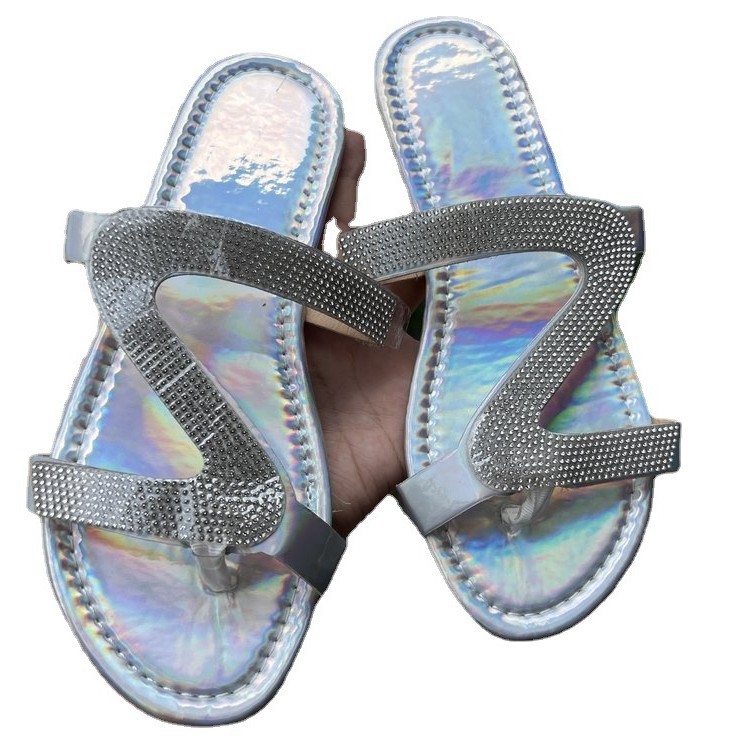 New Z-shaped summer flat casual European and American open-toe Roman women's slippers wish for large-sized water diamond sandals for foreign trade Item Picture
