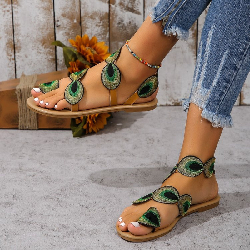 2025 Summer New style of sandals for cross-border trade, TUME ethnic flat women's shoes, large-sized beach sandals sandal Specification drawing