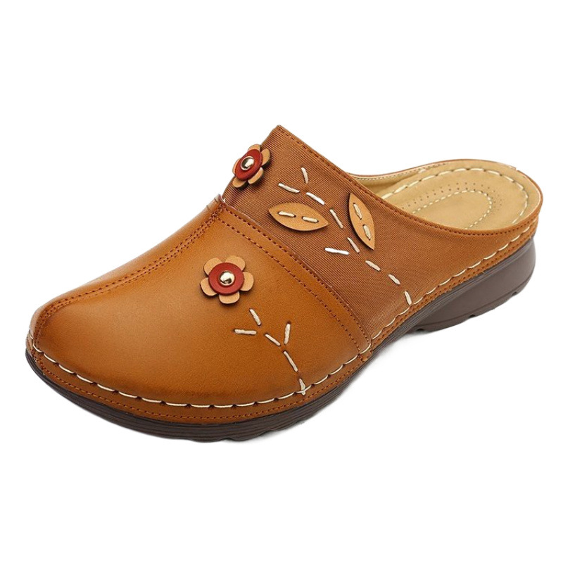Cross-border 2024 Summer New style Baotou flip-flops, ethnic-style soft cake soles, flower handcrafted thick-soled retro women's sandals Item Picture