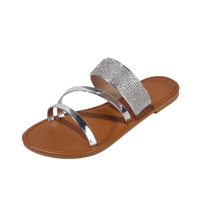 Ebay cross-border European and American women 's shoes, large flat rhinestone one-piece casual beach slippers for women slippers Item Picture