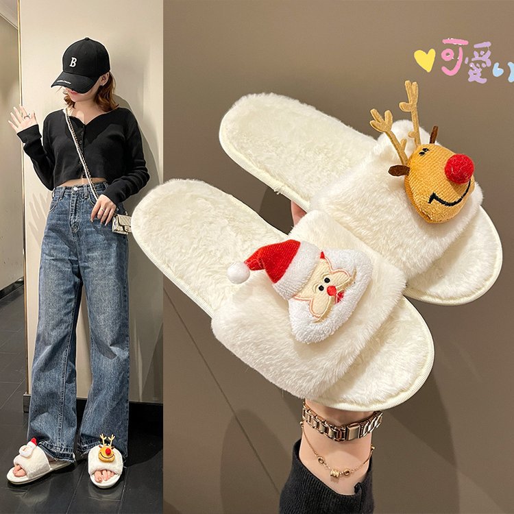 The new Korean-style plush slippers for the autumn and winter of 2025 are cute and casual, with a flat bottom. They are a unique and girlish style full figure