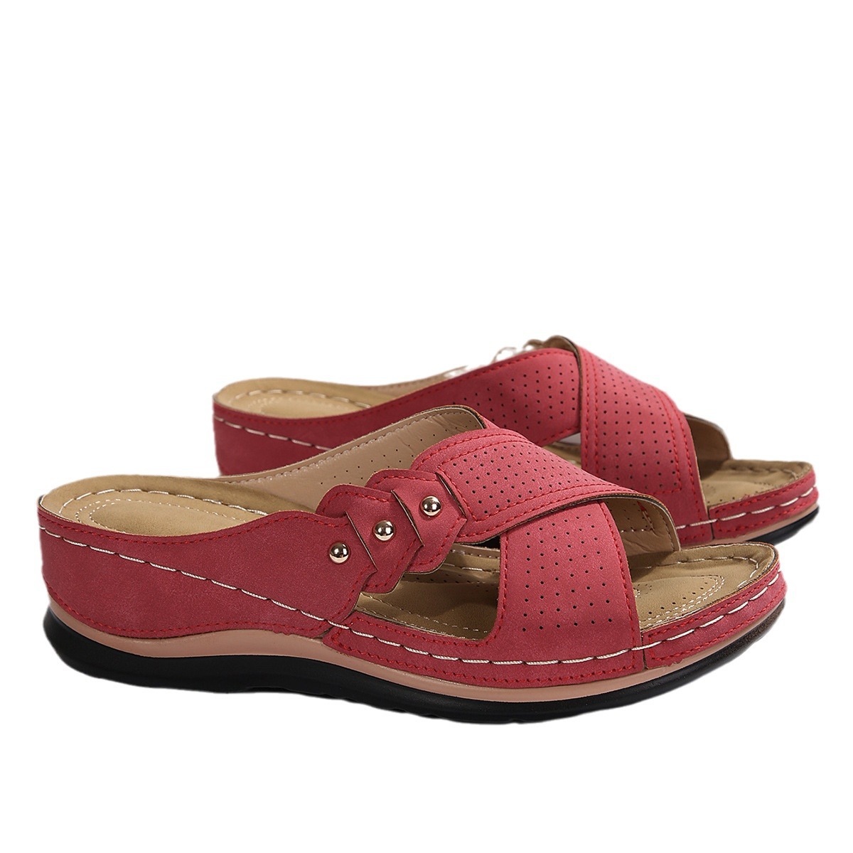 Wedge heel women's slippers in stock, size 43 hollowed-out cross-border export women's shoes, 2024 independent station in Europe and America, thick-soled slippers wholesale Item Picture