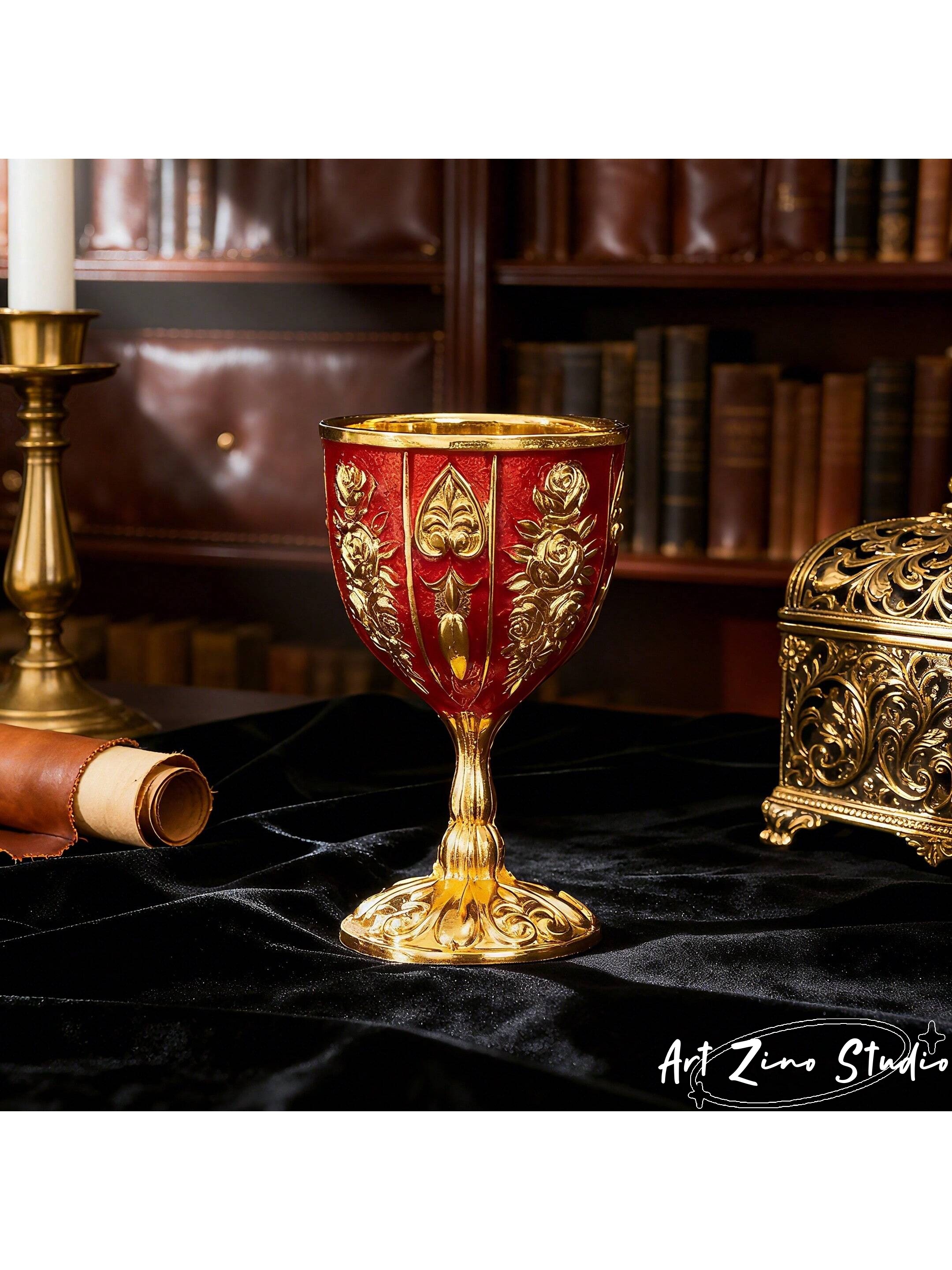 复古精致锌合金玫瑰花酒杯 欧式复古风立体玫瑰浮雕多配色高脚杯 细节满分手感厚重 可盛酒收藏 适用于复古派对、宫廷宴会、圣细节图