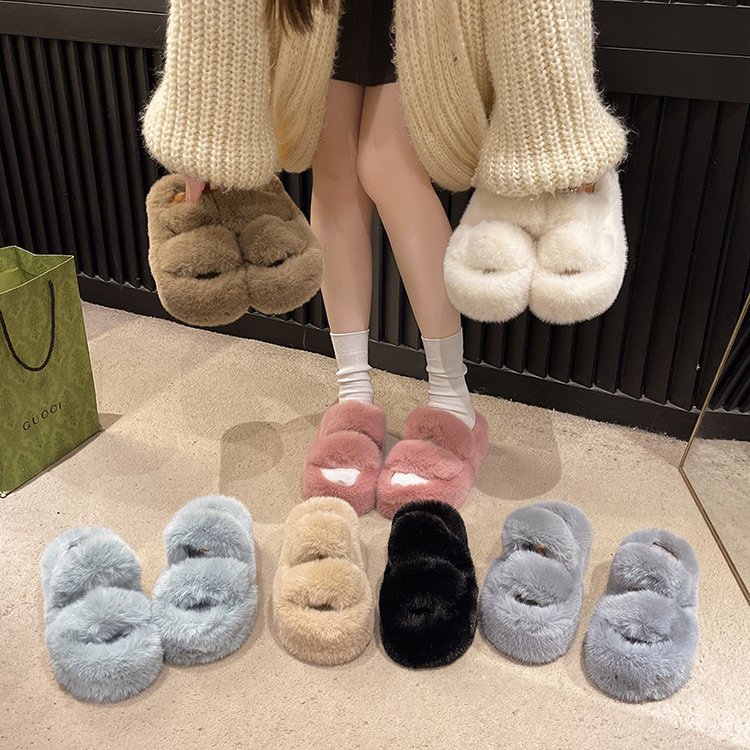 Plus-size design sense, petite thick-soled woolen slippers for women, 2025 autumn/winter fairy style, plush cotton slippers, height-increasing cotton slippers Specification drawing