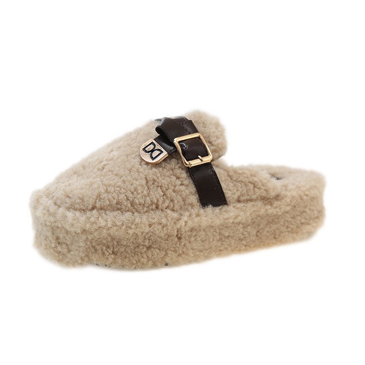 Fashionable muffin thick-soled toe cap half-slipper women's outerwear 2025 new autumn and winter lambskin wool shoes with velvet cotton slippers Item Picture