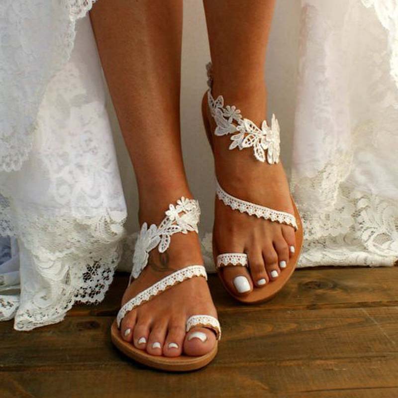 2022 New Summer independent foreign trade Station wish Plus-size Bohemian flower casual flat Roman sandals for women full figure