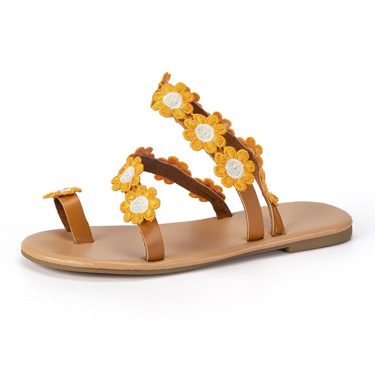 2023 New cross-border Wish Bohemian flower Roman Sandals Wedding Fashion Beach Flat sandals from Europe and America Item Picture
