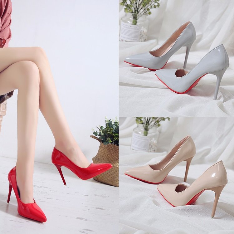 wish2022 Spring New Style Heels Women's shallow toe pointed-toe shoes, thin-heeled professional shoes, popular patent leather single shoes for women details Picture