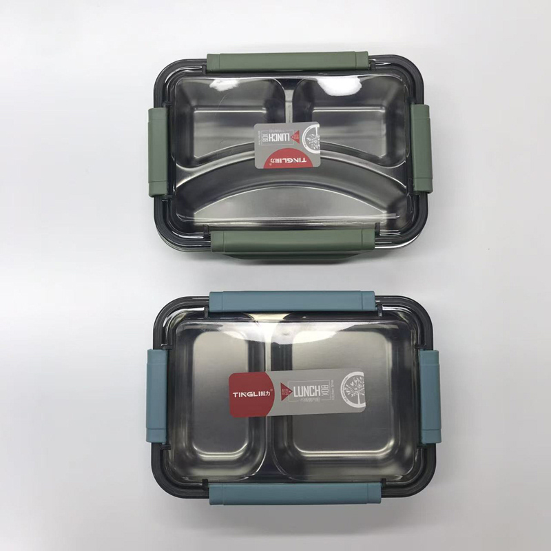 三格不锈钢分隔饭盒 多色密封便当盒 上班族简约便携带盖餐盒详情4