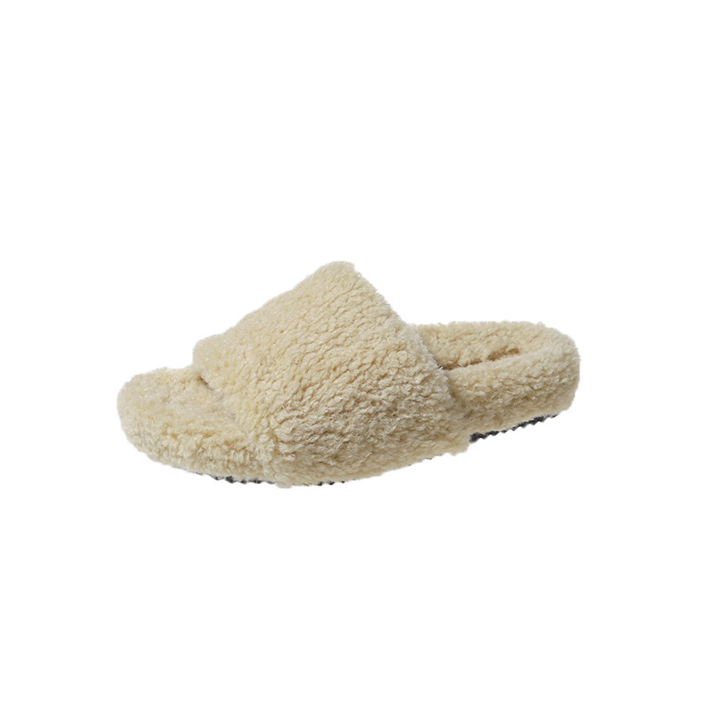 Solid-color simple woolen slippers for women's outerwear 2025 autumn/winter new coral fleece home warmth one-line woolen slippers Item Picture