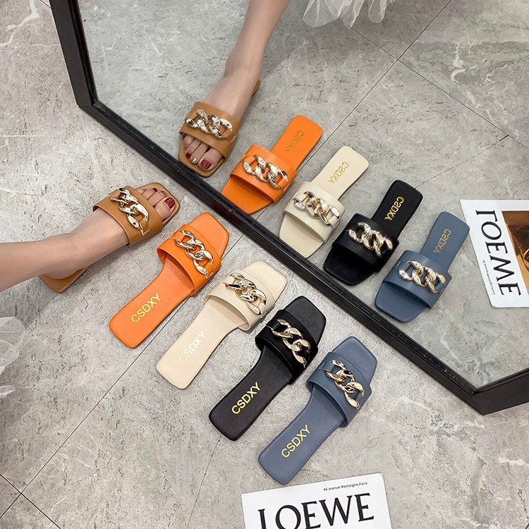 2025 Summer new women's flat one-piece export large size 42 women's flip-flops Beach women's outerwear chain slippers details Picture