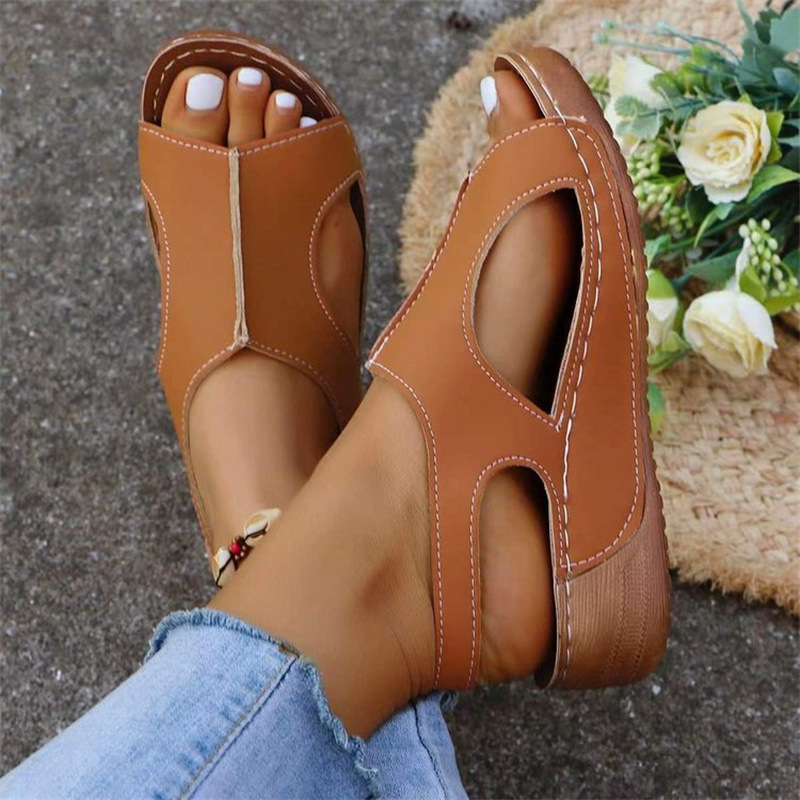 2024 Summer new style European and American one-foot sandals for women, thick-soled and large-sized open-toe casual sandals details Picture