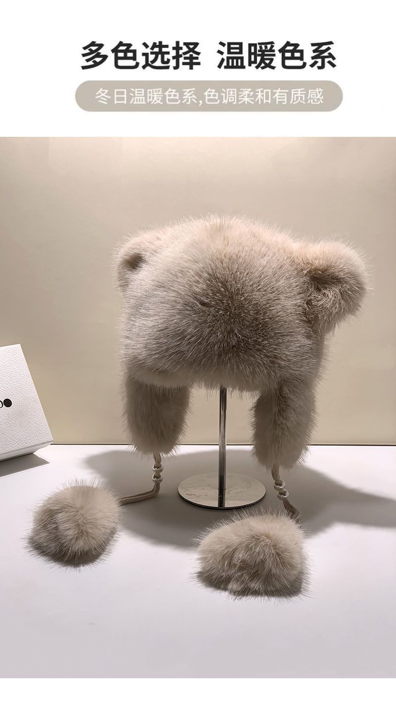 冬季可爱新款狐狸毛皮浣熊帽子毛毛保暖雷锋时尚加厚甜美洋气护耳详情8